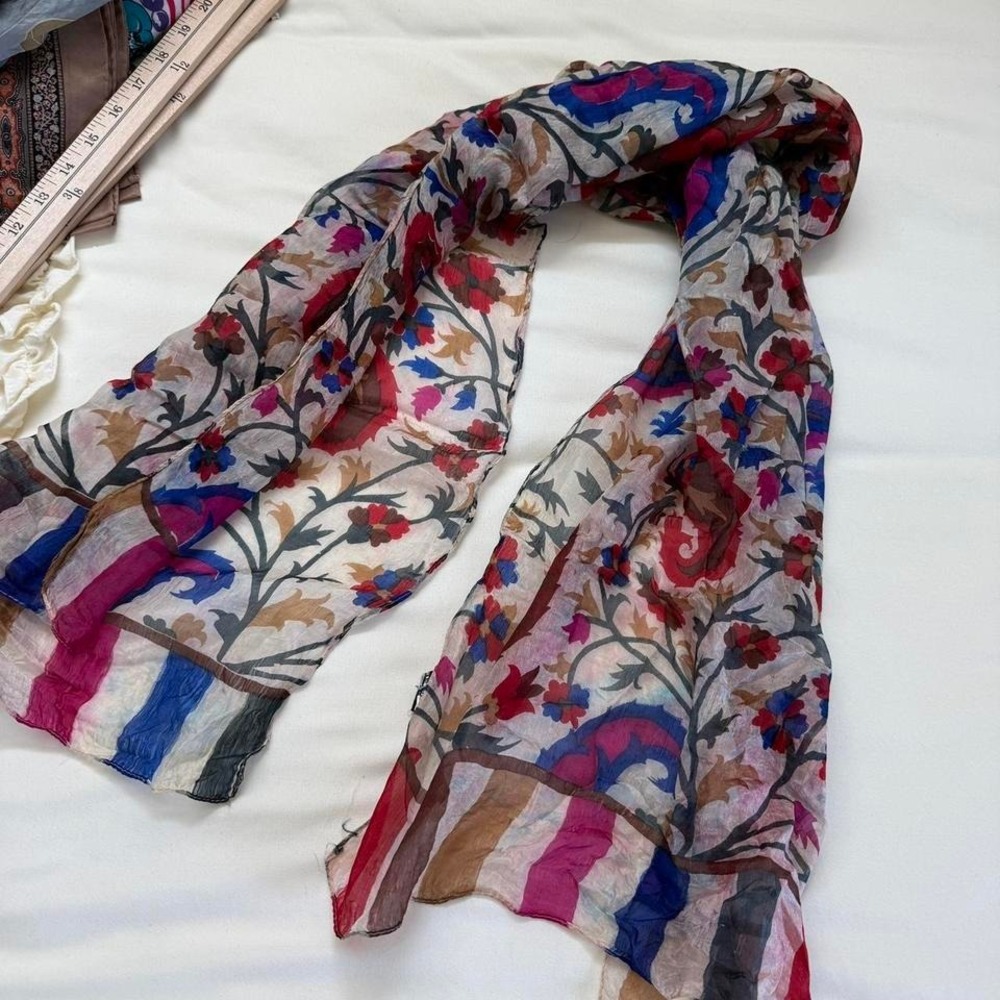 floral silk scarf 70s floral silk scarf sheer boho wrap - Picture 3 of 4